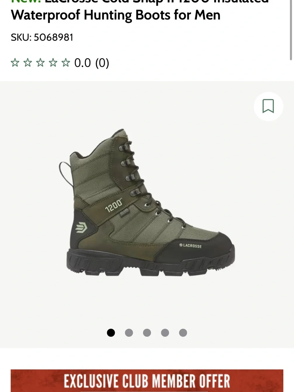 LaCrosse 1200 Insulated Women’s Hunting Boots — Olive Green Size 9